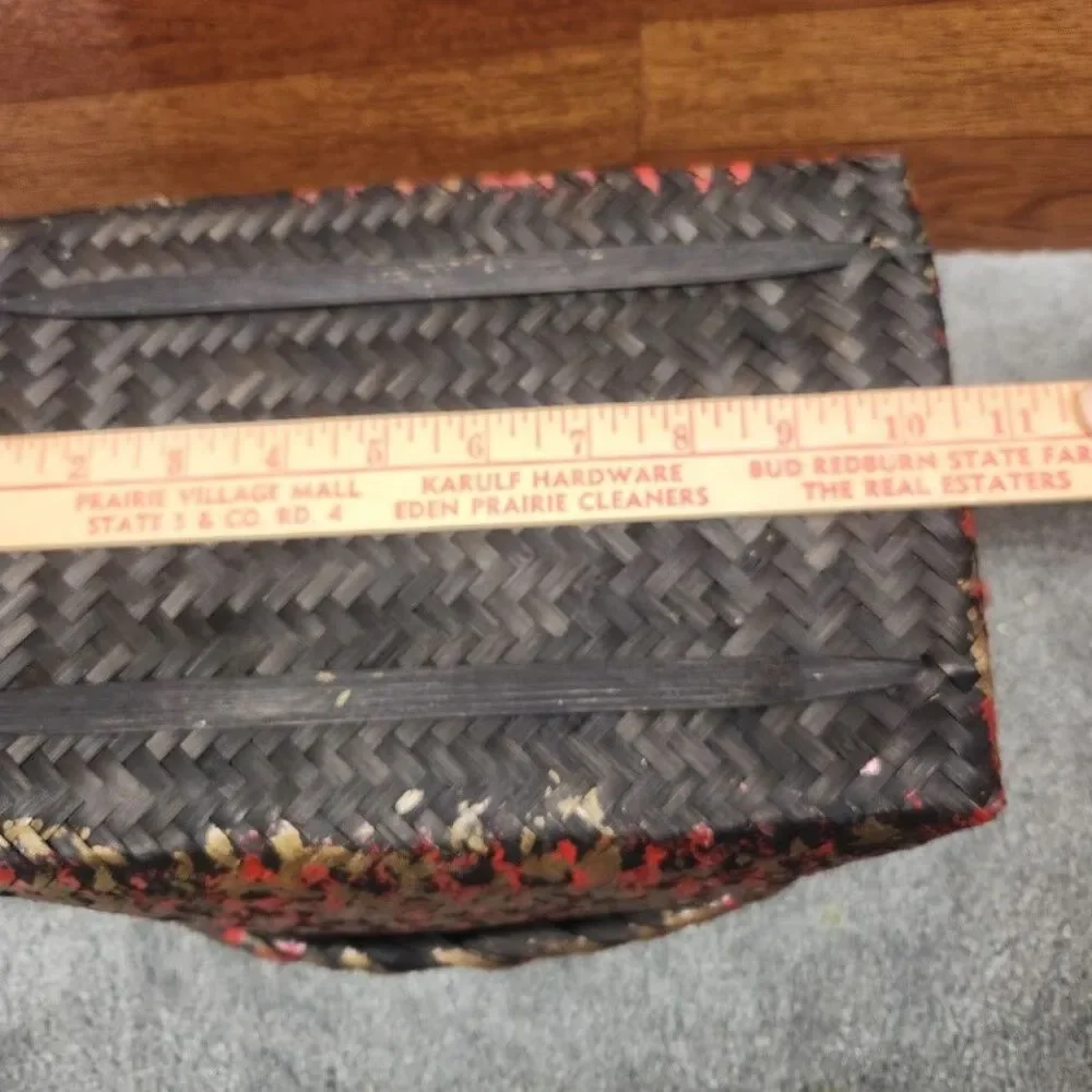 Woven Basket Rectangular Boho Farmhouse Storage Tote Handles Multicolor Rustic